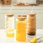 Ripple wave glass with bamboo lid