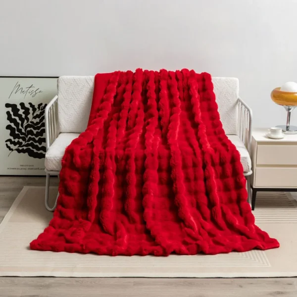 Luxurious Double Layer Faux Fur Bubble Blanket