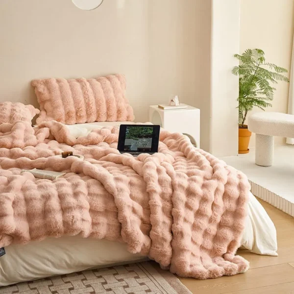 Cozy winter faux fur blanket