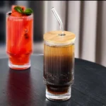 Glass coffee cup with bamboo lid