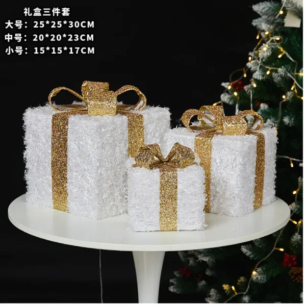 White Christmas Lighted Gift Boxes