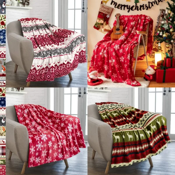 Unique House Collection Home 27 Christmas Sherpa Fleece Throw Blanket