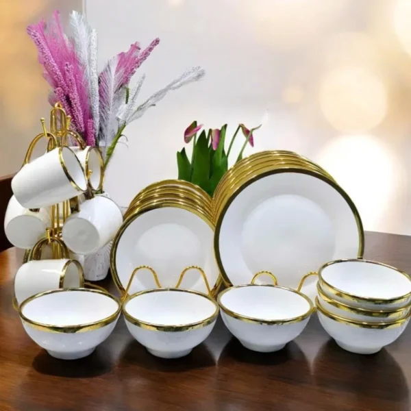 24pcs Ceramic White Gold Dinner Set