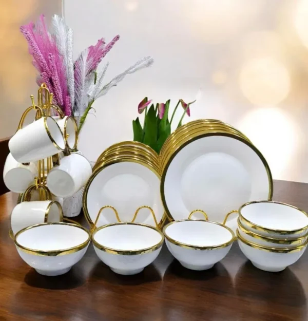 24pcs Ceramic White Gold Dinner Set