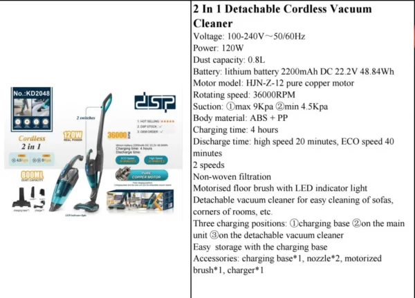 2-in-1 cordless vacuum cleaner