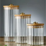 3 Piece Glass Storage Jars Set with Airtight Bamboo Lids 5 Coffee Bar Glass Canisters