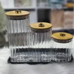 3 Piece Glass Storage Jars Set with Airtight Bamboo Lids 8 Glass Storage Jars Bamboo Lids