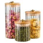 3 Piece Glass Storage Jars Set with Airtight Bamboo Lids 2 Glass Storage Jars Set with Airtight Bamboo Lids