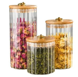 3 Piece Glass Storage Jars Set with Airtight Bamboo Lids 1 Glass Storage Jars Set with Airtight Bamboo Lids