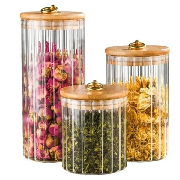 Unique House Collection Home 8 Glass Storage Jars Set with Airtight Bamboo Lids