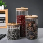 3 Piece Glass Storage Jars Set with Airtight Bamboo Lids 4 Stackable Kitchen Storage Jars