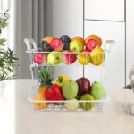 2Tier Detachable Metallic Fruit & Vegetable Basket 10 Kitchen Counter Fruit Organizer