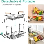 2Tier Detachable Metallic Fruit & Vegetable Basket 7 Modern Fruit Bowl with Banana Hanger