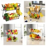 2Tier Detachable Metallic Fruit & Vegetable Basket 5 Detachable Fruit Rack Banana Holder