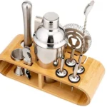 Cocktail Shaker Set with Bamboo Stand