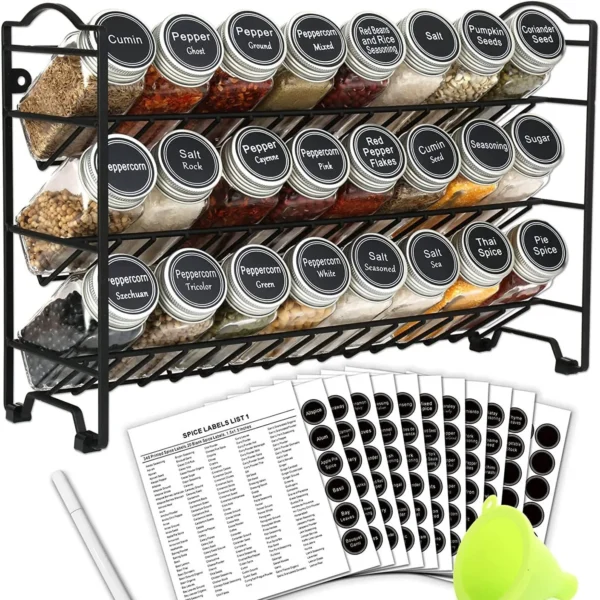 24pcs Spice Jars with Organizing Rack