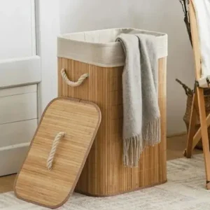 Large Capacity Foldable Bamboo Laundry Basket