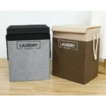 Foldable Laundry Basket with Lid 3 Cotton linen laundry basket