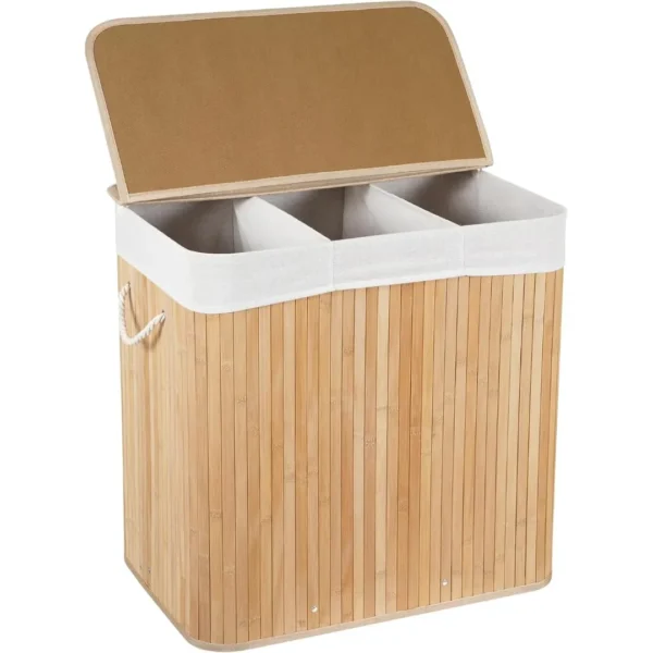 3-Grid Foldable Bamboo Laundry Basket