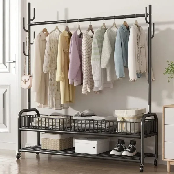Unique House Collection Home 3 Sturdy Clothes Rack with Storage Basket