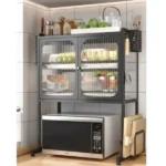 Microwave stand with storage shelves