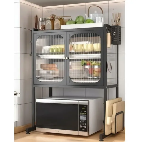 Microwave stand with storage shelves