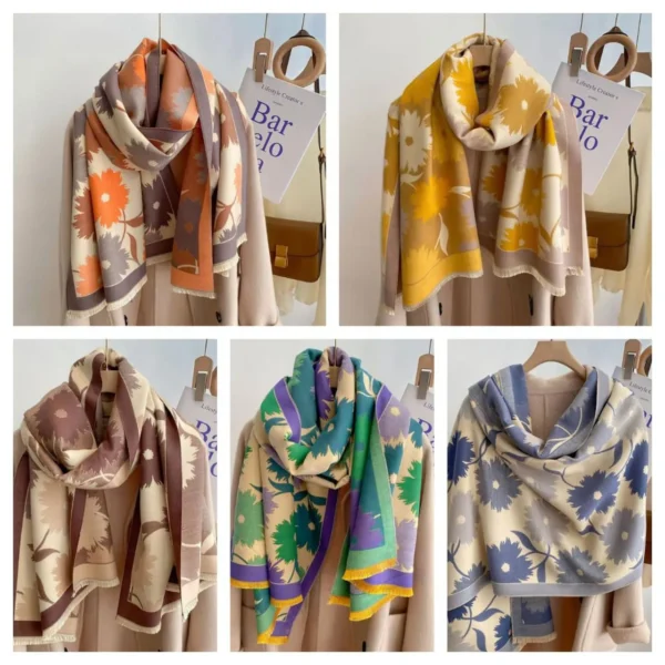 Luxury Floral Print Winter Scarf