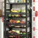 Heavy Metallic Vegetable Rack with Movable Wheels 3 Movable wheel vegetable rack