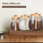 Glass Storage Canisters with Bamboo Spoon & Airtight Lid 3 600ml glass jar with bamboo lid