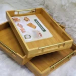 Bamboo Serving Tray Set with Gold Handles