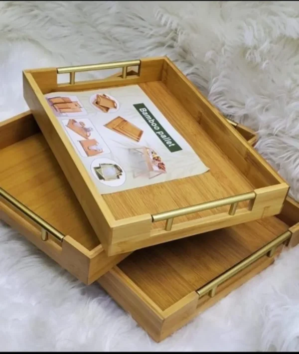 Bamboo Serving Tray Set with Gold Handles