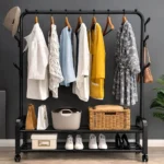 Modern Clothes Rack Stand with 2 Lower Shelves