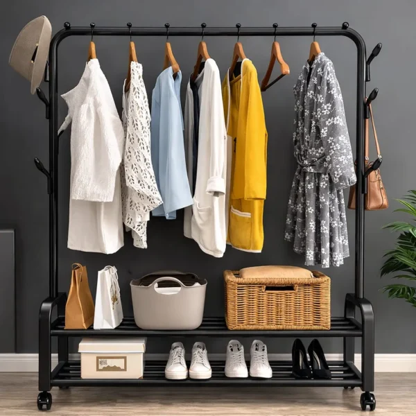 Unique House Collection – Affordable Home & Kitchenware Online Kenya 3 Modern Clothes Rack Stand with 2 Lower Shelves