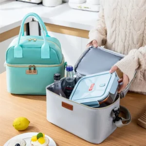Double Layer Insulated Lunch Bag with Removable Strap