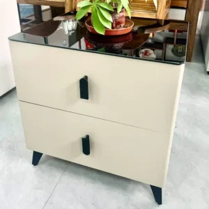 Wooden Bedside Drawer with Glass Top
