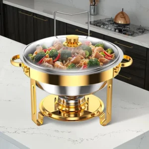 Stainless Steel Chafing Dish with Golden Accents
