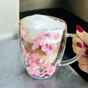 Dried Flower Double Wall Clear Glass Coffee Mug