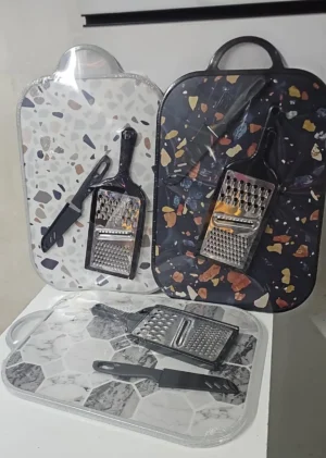 Cutting board set with knife