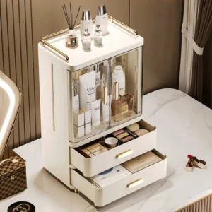 Double door makeup organizer