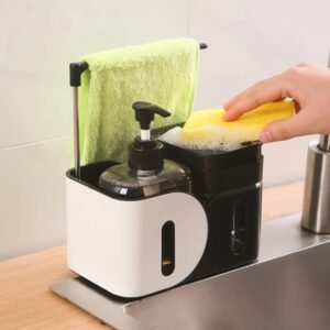 Kitchen Soap Dispenser with Rag Rack