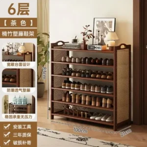 Brown bamboo shoe organizer