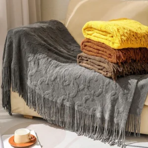 Nordic Style Sofa Throw Blanket with Tassels