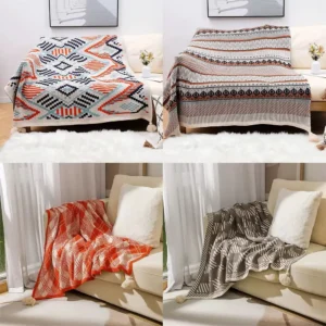 Bohemian Knitted Throw Blanket with Tassels