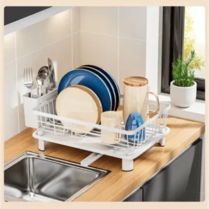 White countertop dish rack