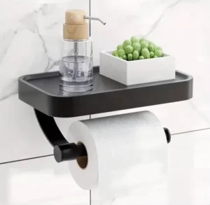 Durable toilet roll holder with shelf