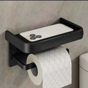 Durable toilet roll holder with shelf