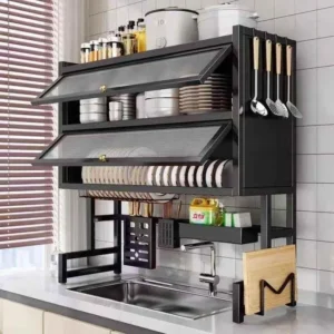 Double Over the Sink Dish Rack with Glass Acrylic Cover