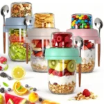 4PCS Glass Oat Jars with Spoon 2 4PCS Glass Oat Jars with Spoon