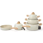 UCC LIFE 9-Piece Cream Beige Non-Stick Cookware Set with Ceramic Coating 2 Beige Non-Stick Cookware Set