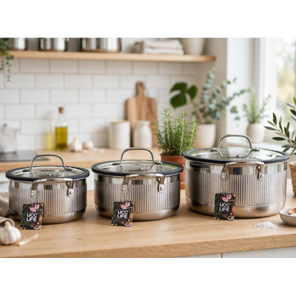 Ribbed Stainless Steel Pot Set